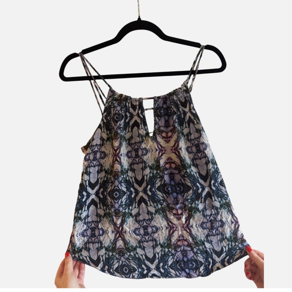 Rory Beca Brand Women's Top Blouse Size Small 100% Silk Blue & White